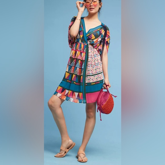 MAEVE ANTHROPOLOGIE Semi Sheer Multicolored Geometric Print mini Dress Size 4 - Picture 1 of 10